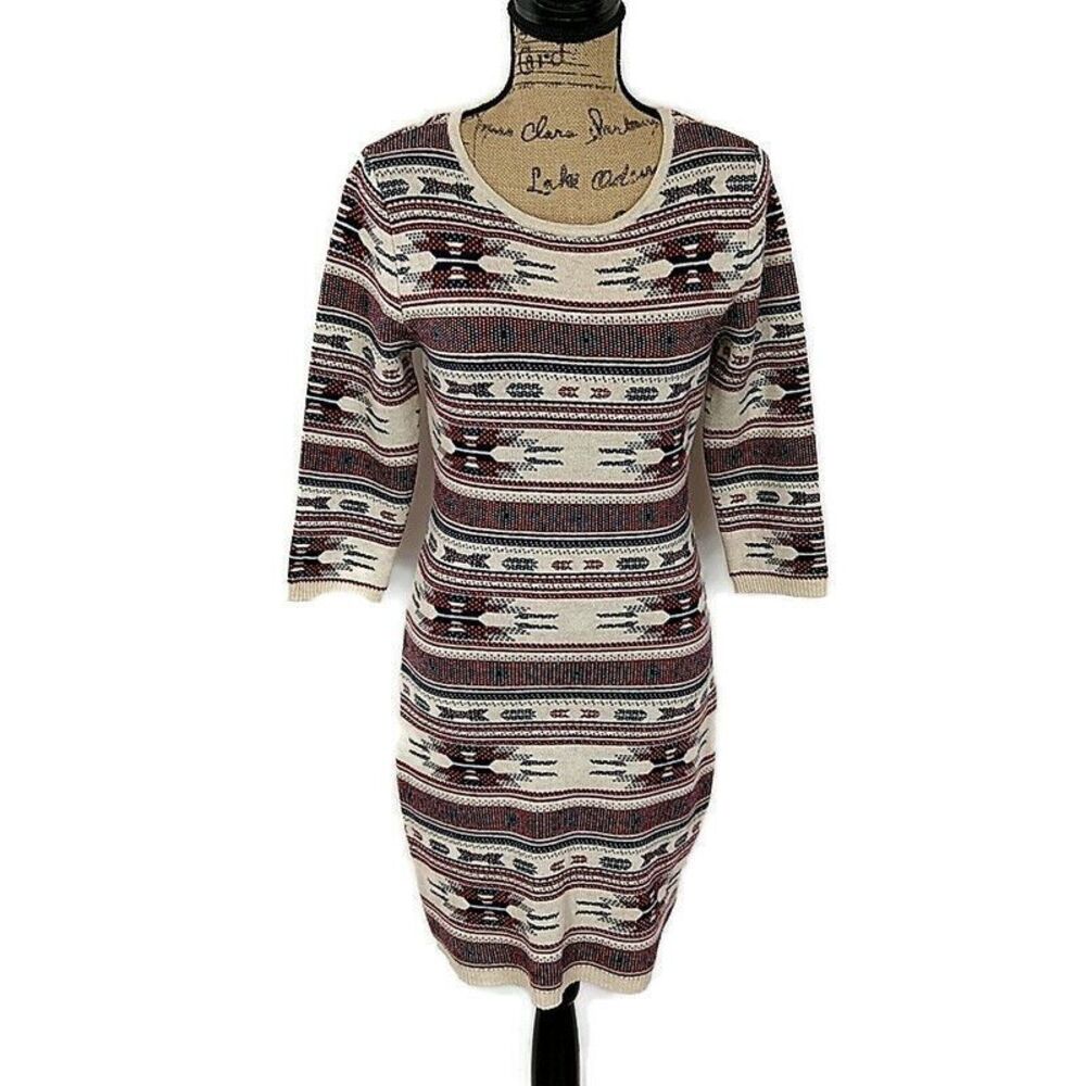 Skies Are Blue Womens sz M Dress Multicolor Aztec Sweater Dress Knee Length